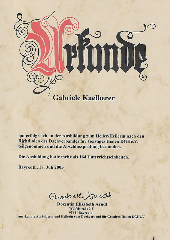 Urkunde-Heilerin Kälberer